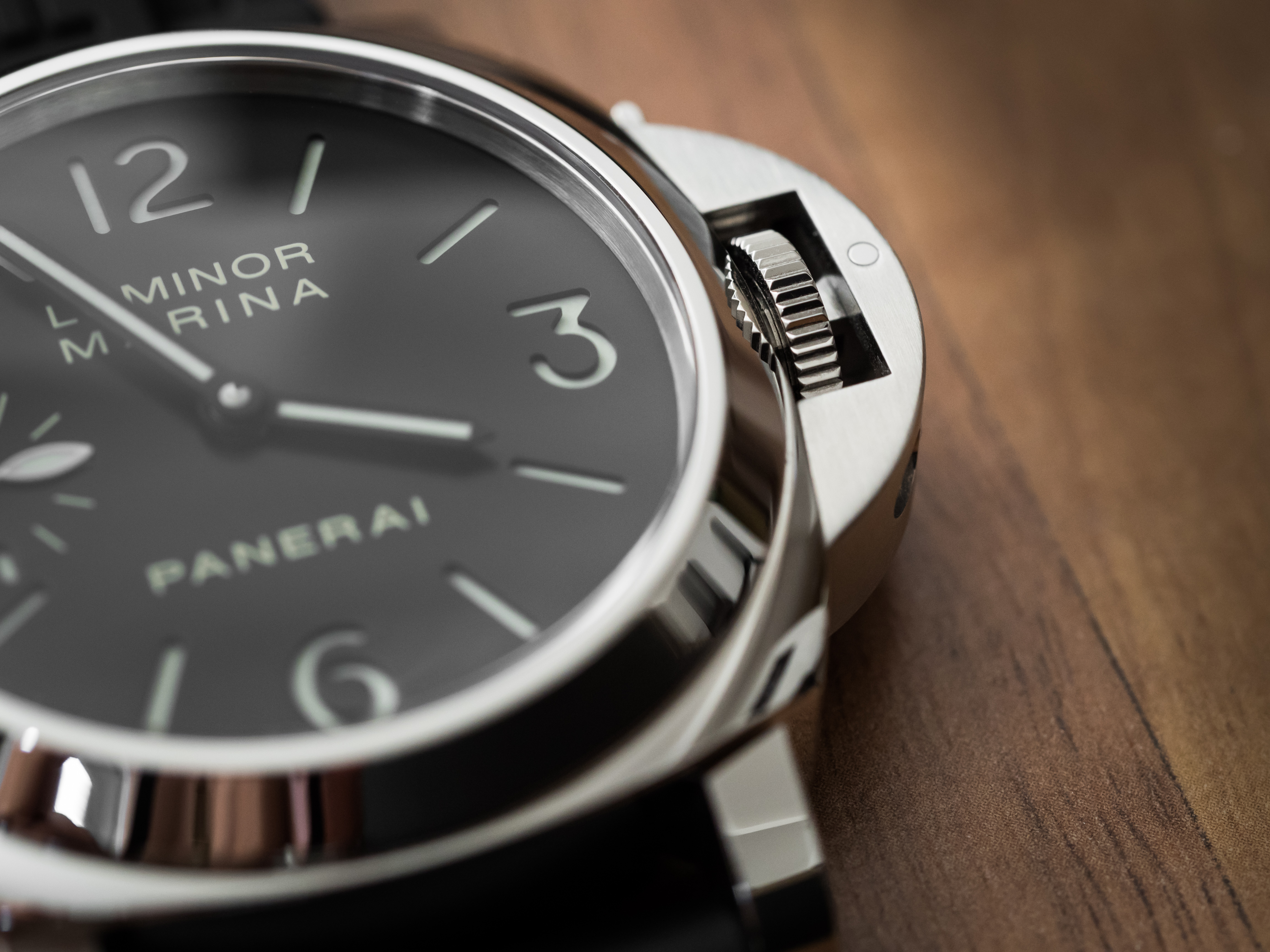 A Panerai Luminor Marina (ref. PAM 111) with its crown-protecting bridge