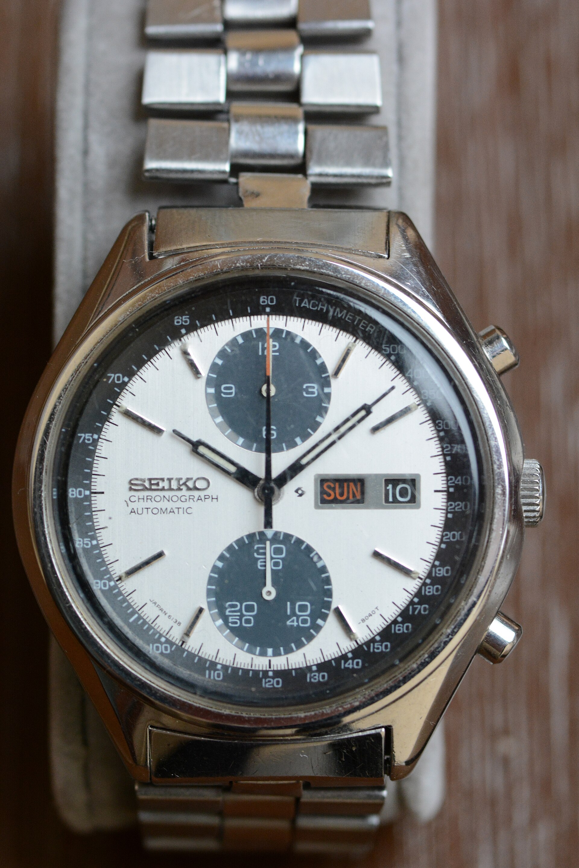 A 1977 Seiko 6138-8020 'Panda' chronograph — an earlier take on the panda dial